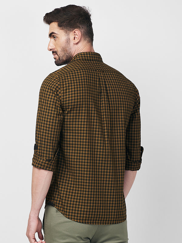 Killer Men Dark Mustard Checks Slim Fit Shirts