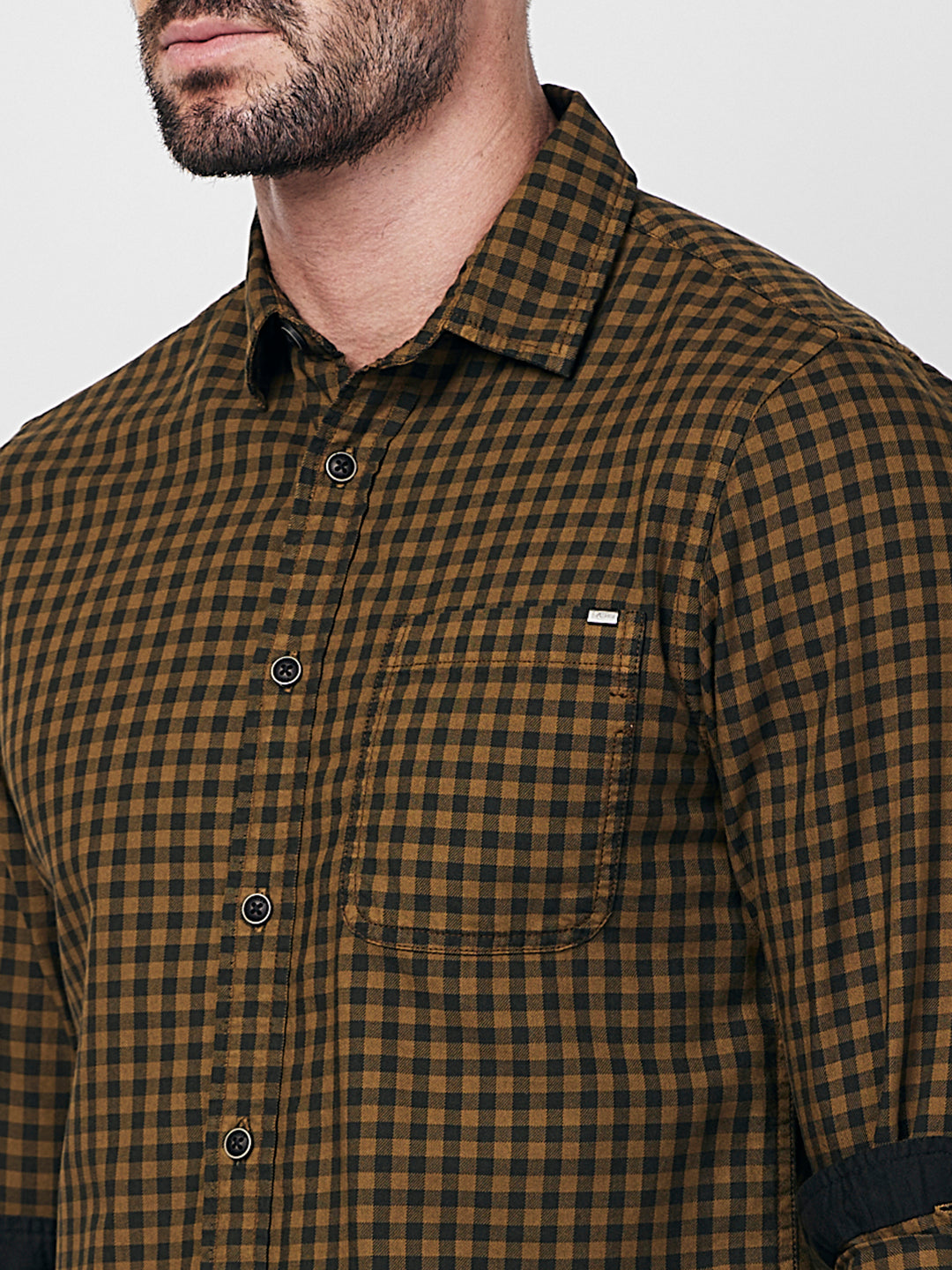 Killer Men Dark Mustard Checks Slim Fit Shirts