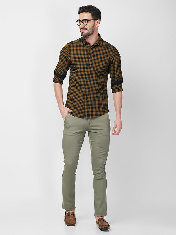 Killer Men Dark Mustard Checks Slim Fit Shirts