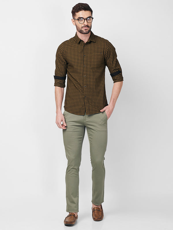 Killer Men Dark Mustard Checks Slim Fit Shirts