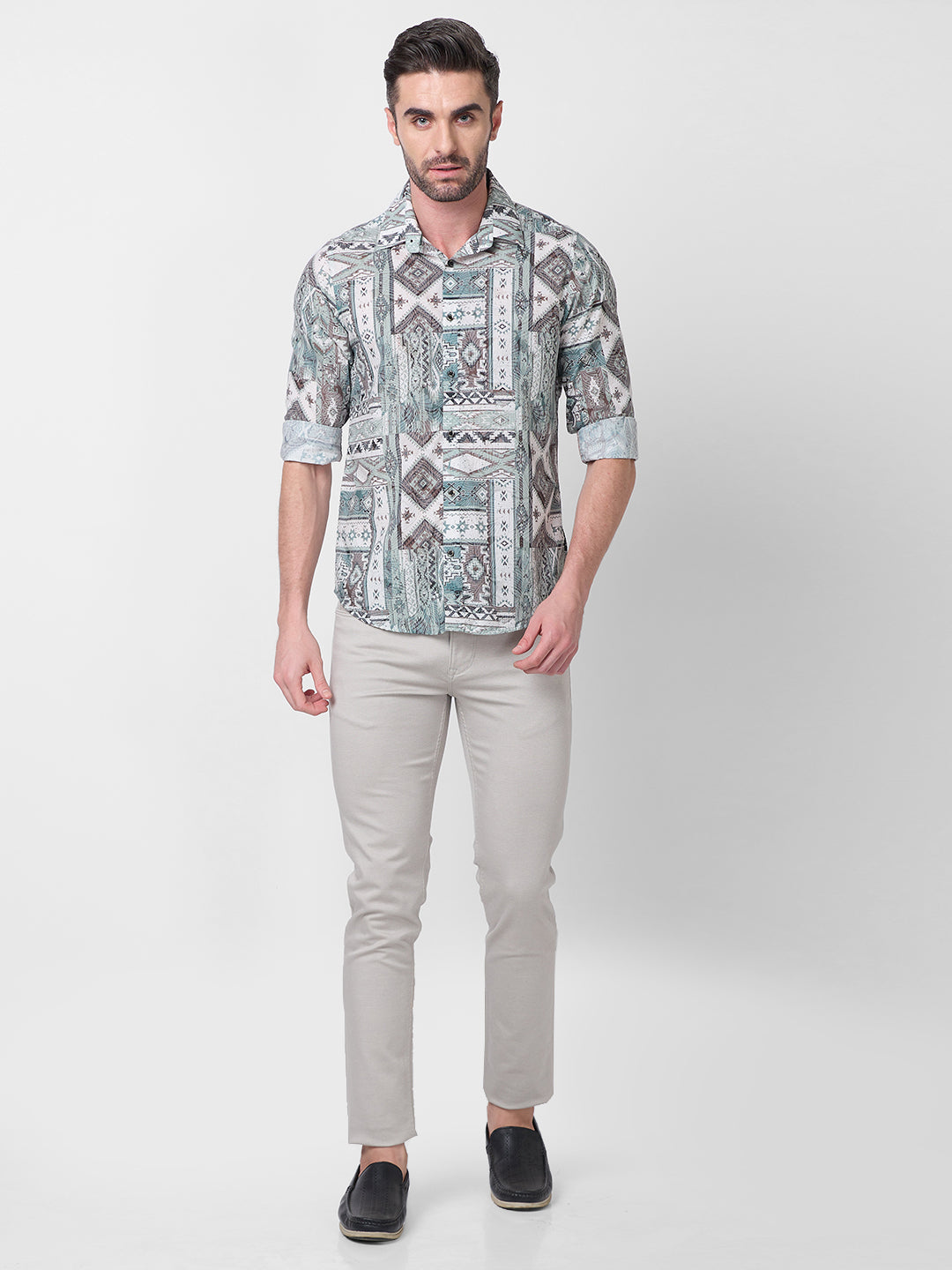Full sleeves Slim Fit Pista Tribal Geometric Motif Print Shirt