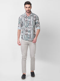 Full sleeves Slim Fit Pista Tribal Geometric Motif Print Shirt