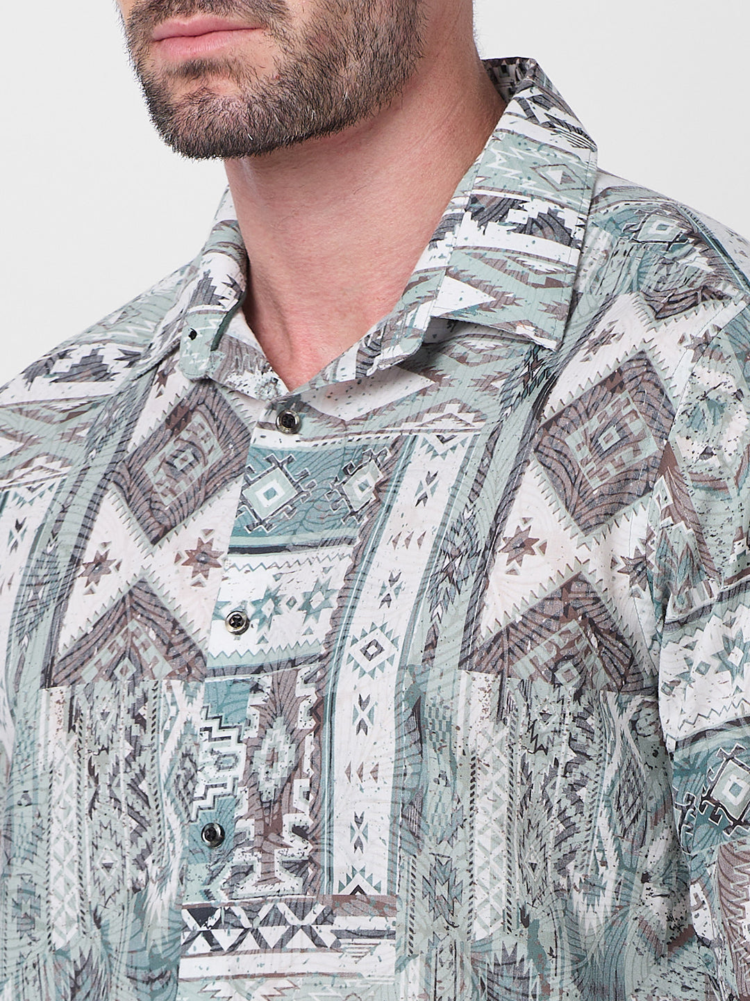 Full sleeves Slim Fit Pista Tribal Geometric Motif Print Shirt