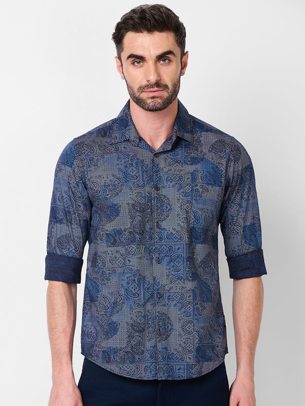 Killer Men Navy Printed Slim Fit Shirts