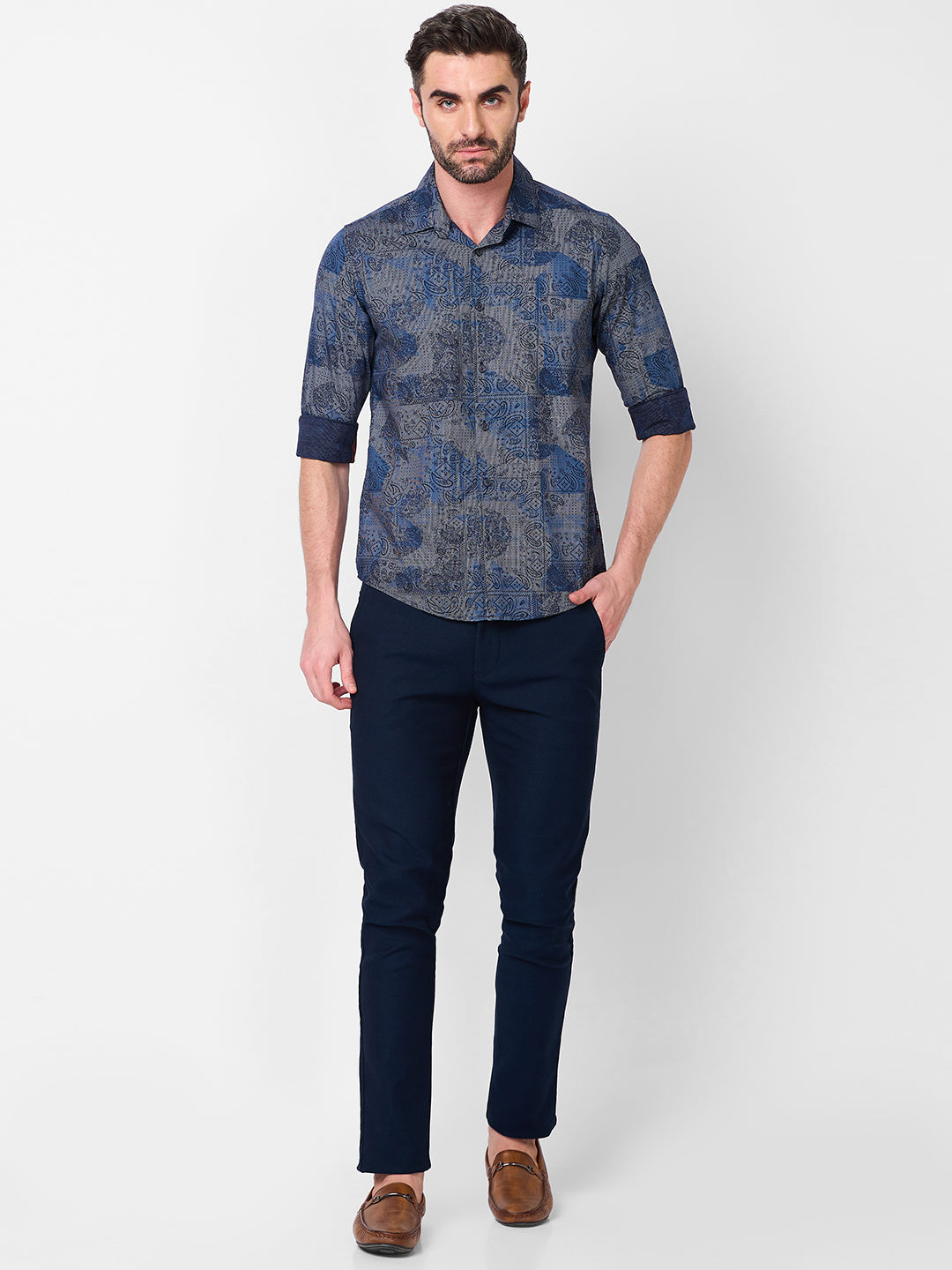 Killer Men Navy Printed Slim Fit Shirts
