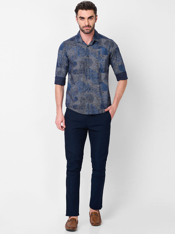 Killer Men Navy Printed Slim Fit Shirts
