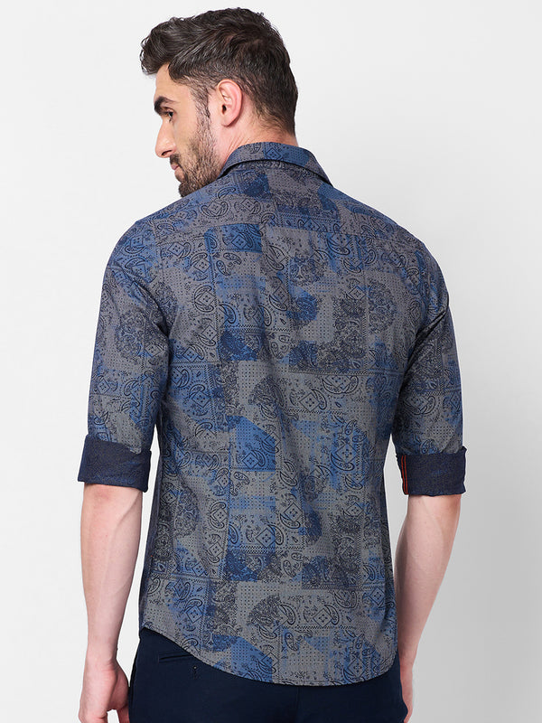 Killer Men Navy Printed Slim Fit Shirts