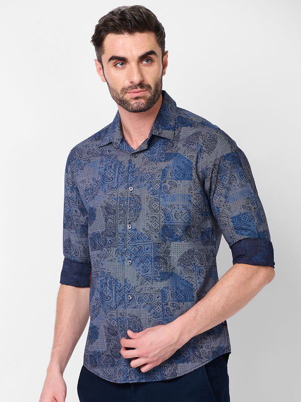 Killer Men Navy Printed Slim Fit Shirts