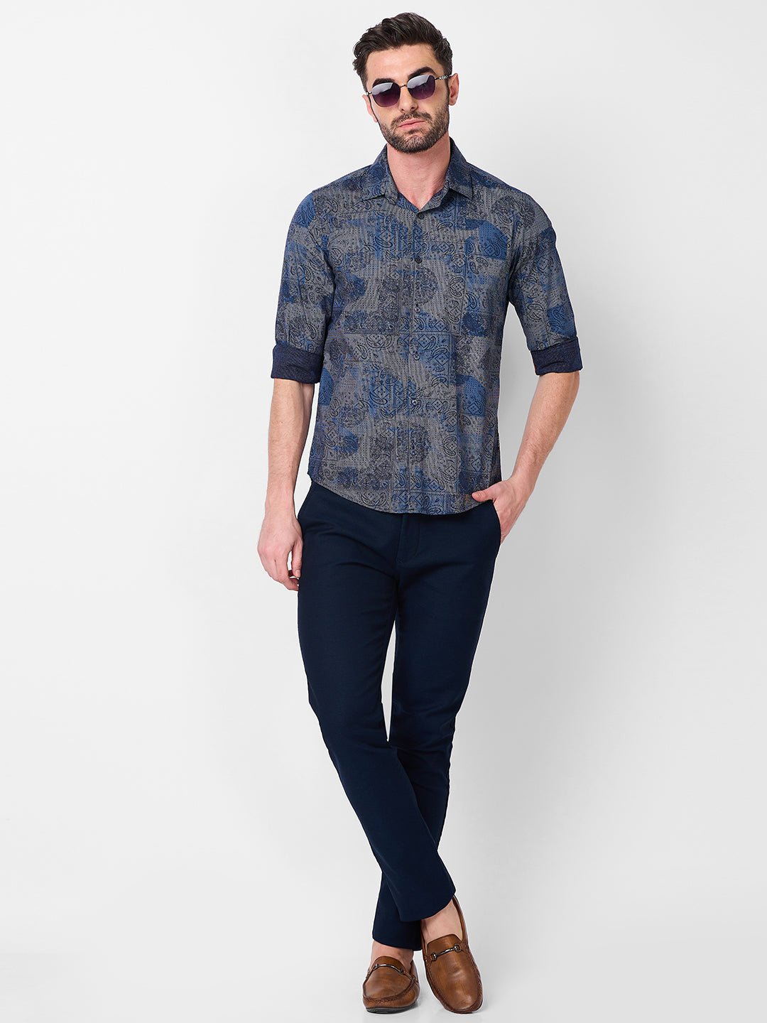 Killer Men Navy Printed Slim Fit Shirts