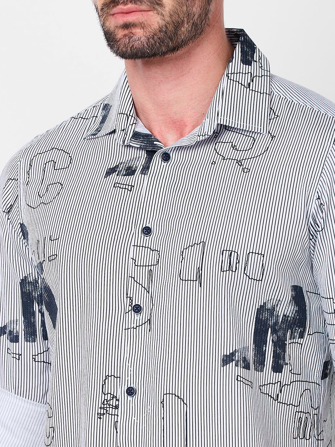 Killer Men White Stripe Slim Fit Shirts