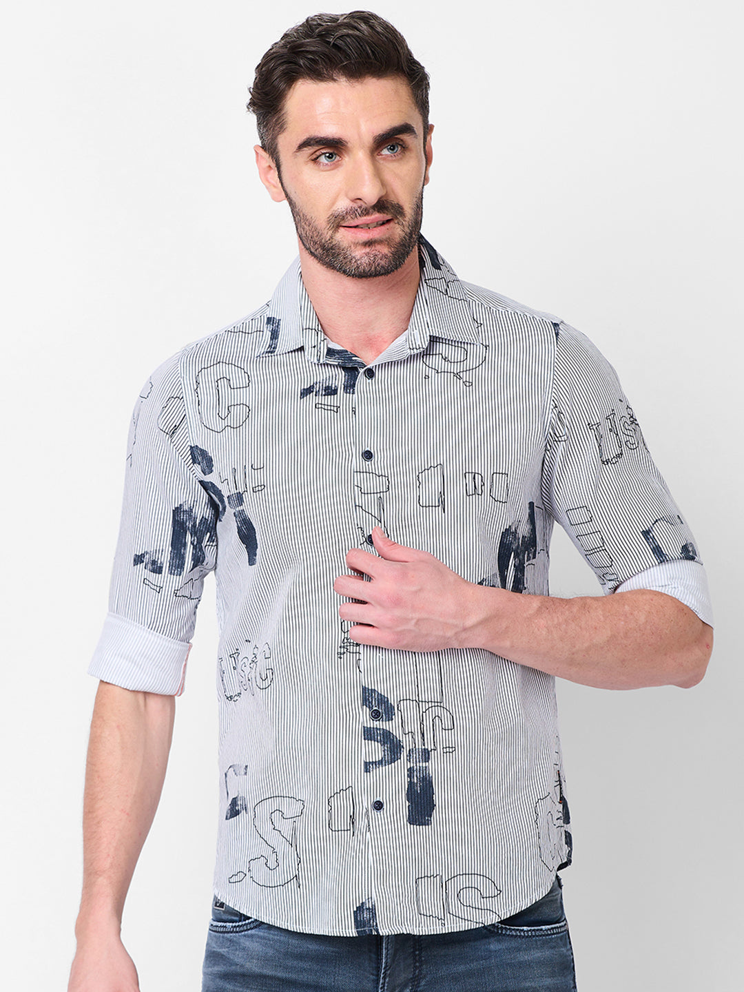 Killer Men White Stripe Slim Fit Shirts