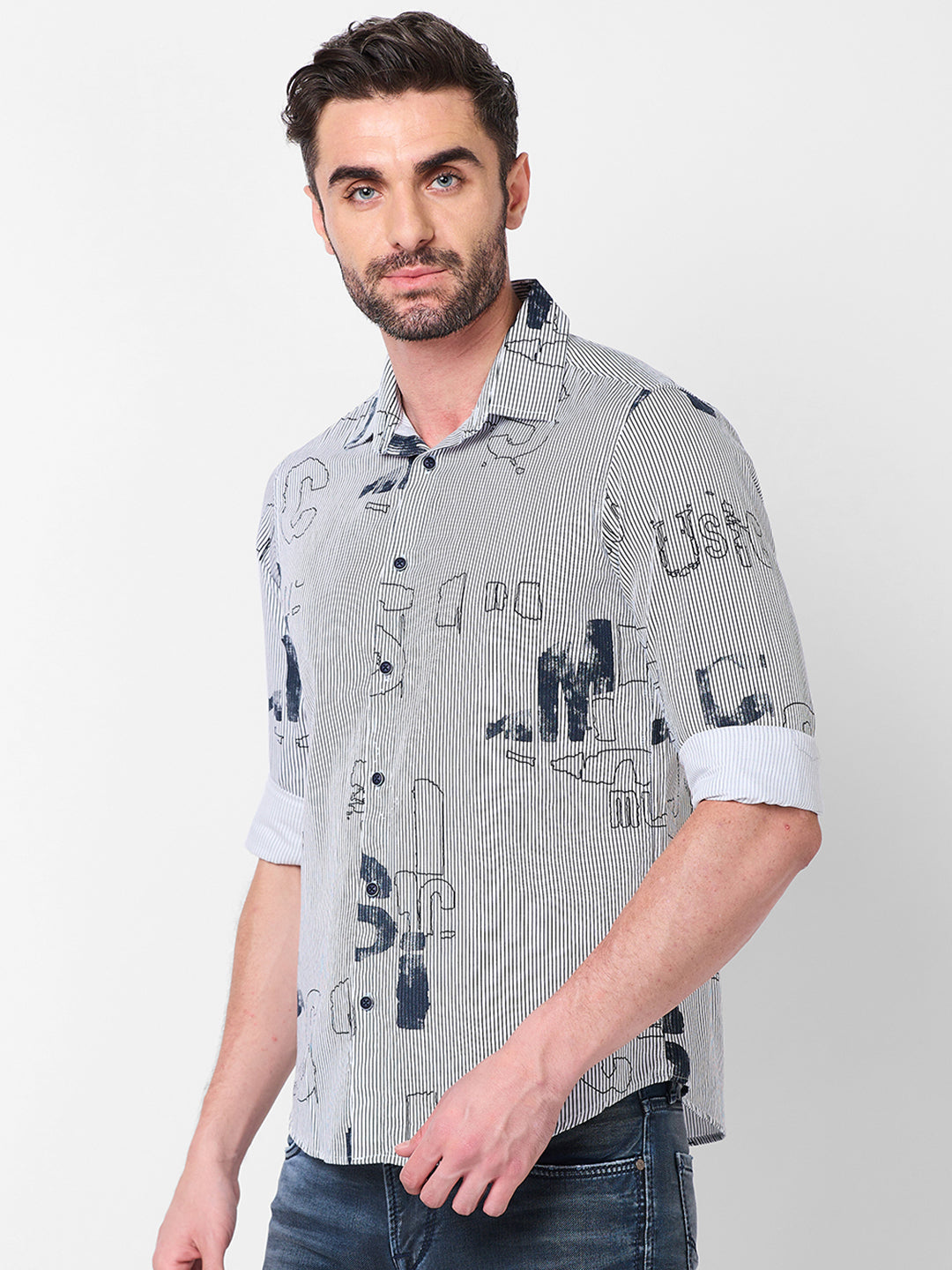 Killer Men White Stripe Slim Fit Shirts