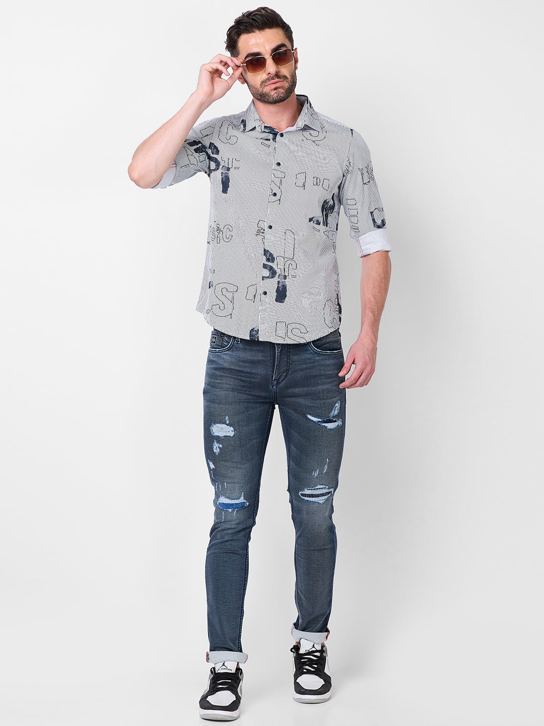 Killer Men White Stripe Slim Fit Shirts