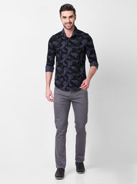Full sleeves Slim Fit Slate Grey Angular Shapes Print Shirt