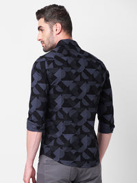 Full sleeves Slim Fit Slate Grey Angular Shapes Print Shirt