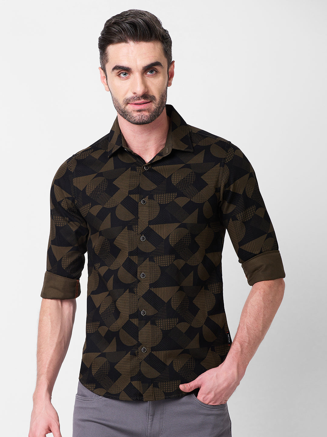 Killer Men Olive Printed Slim Fit Shirts