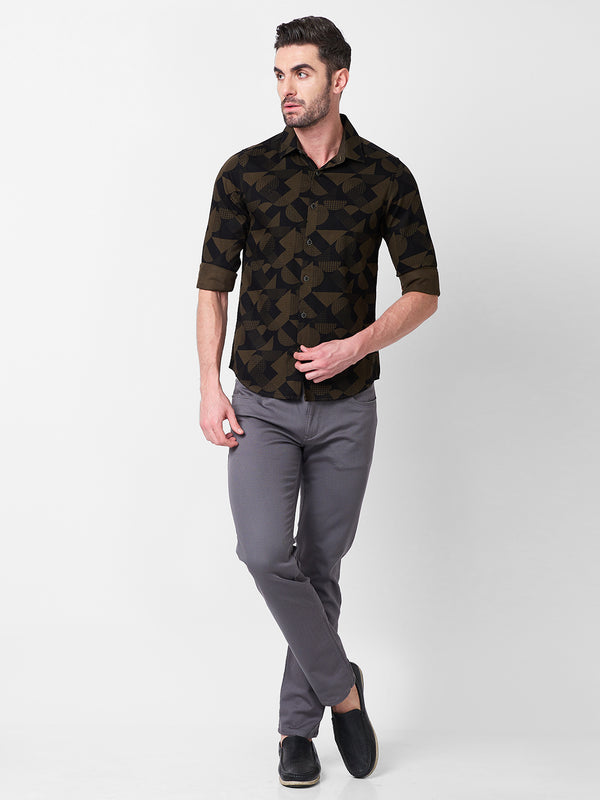 Killer Men Olive Printed Slim Fit Shirts