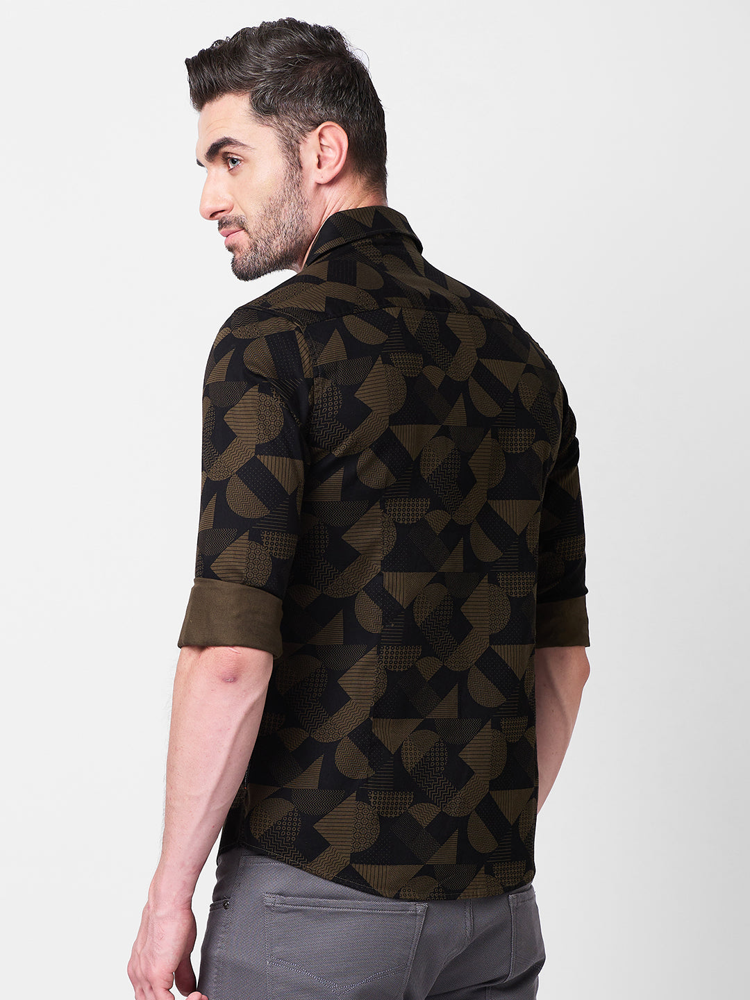Killer Men Olive Printed Slim Fit Shirts