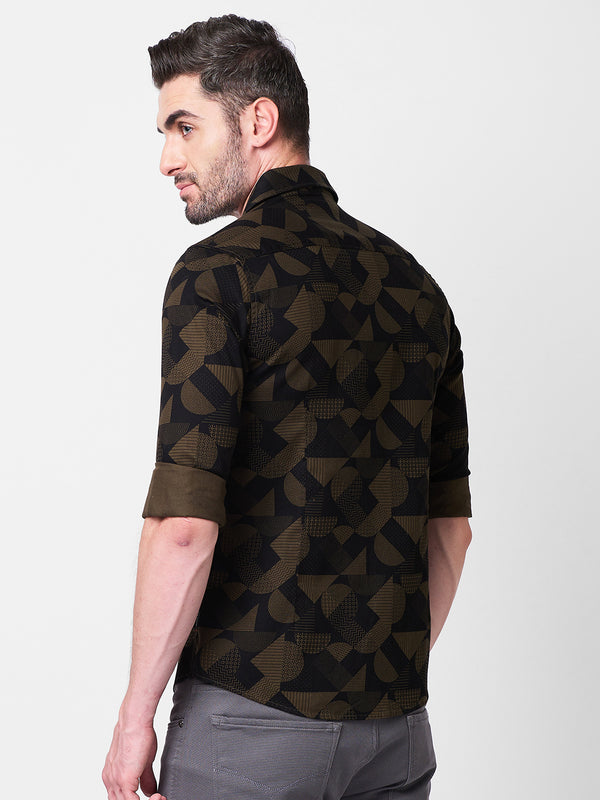 Killer Men Olive Printed Slim Fit Shirts
