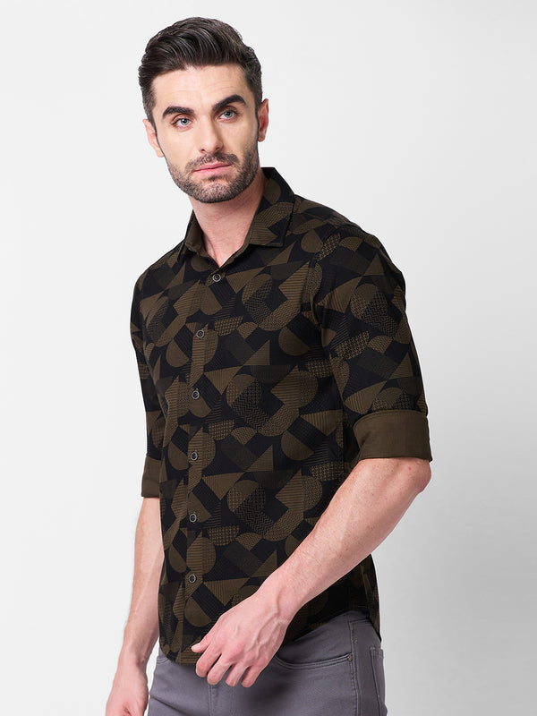 Killer Men Olive Printed Slim Fit Shirts