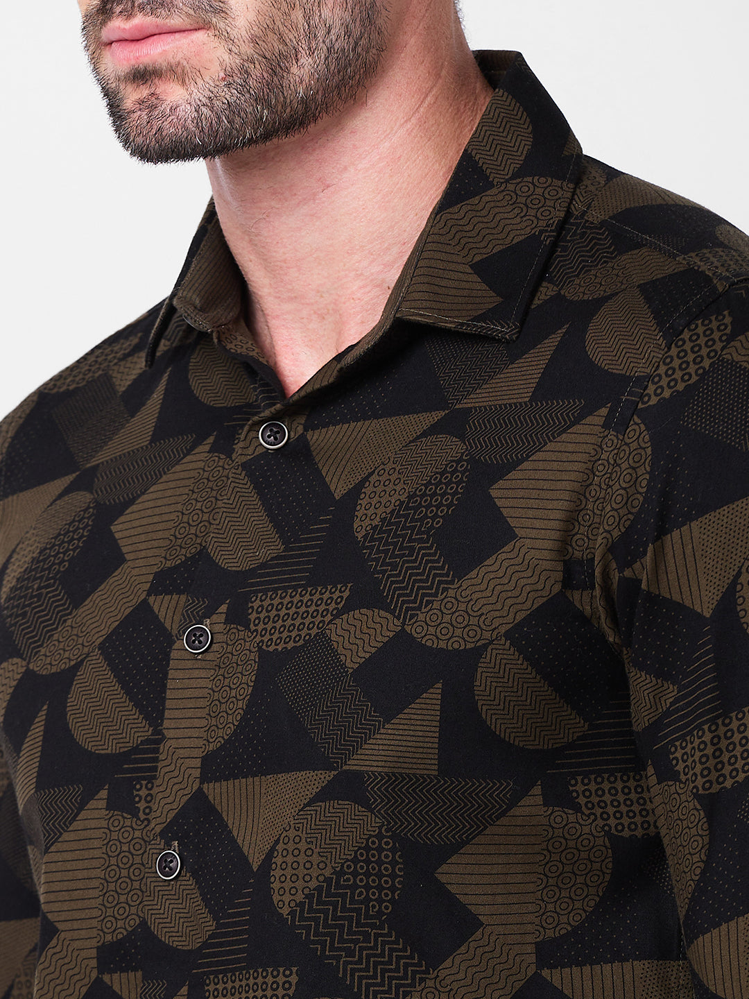 Killer Men Olive Printed Slim Fit Shirts