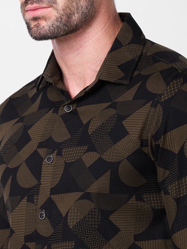Killer Men Olive Printed Slim Fit Shirts