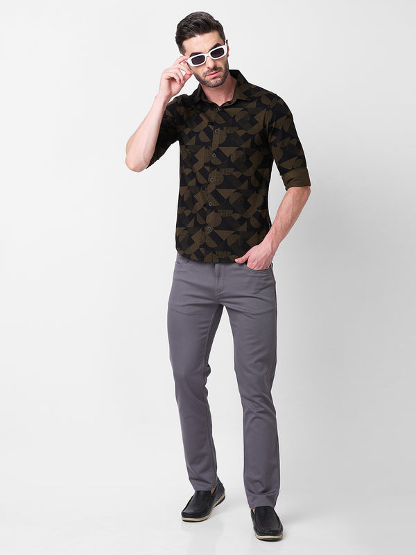Killer Men Olive Printed Slim Fit Shirts