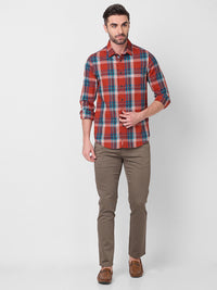 Full Sleeves Slim Fit Rust Checks Shirt