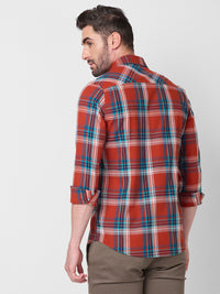 Full Sleeves Slim Fit Rust Checks Shirt
