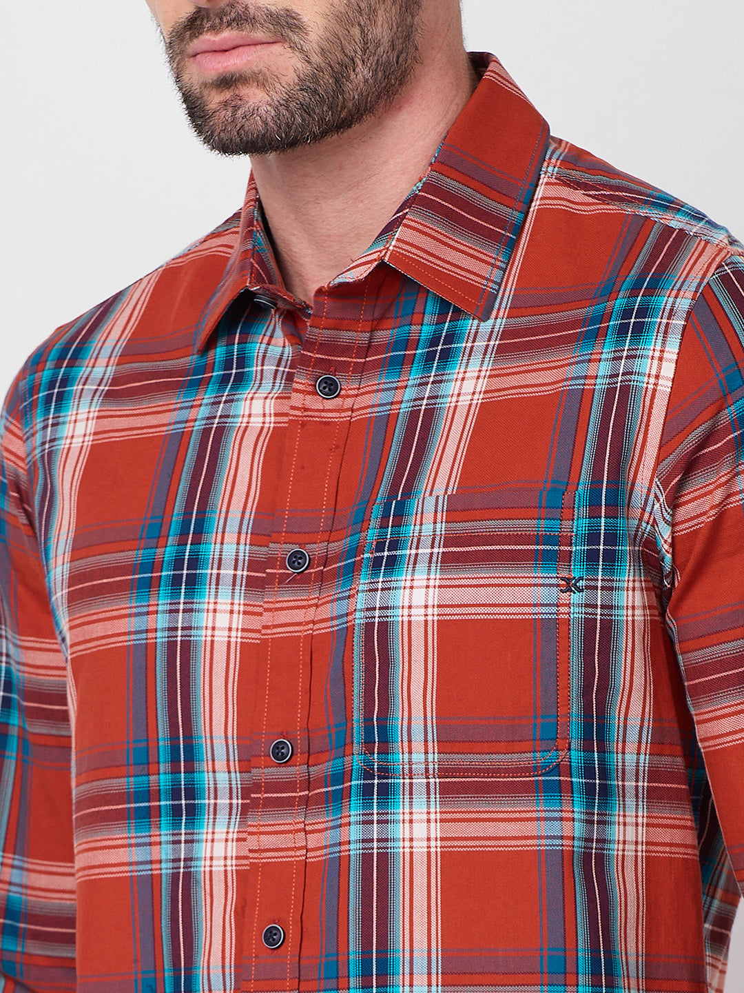 Full Sleeves Slim Fit Rust Checks Shirt