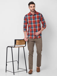 Full Sleeves Slim Fit Rust Checks Shirt