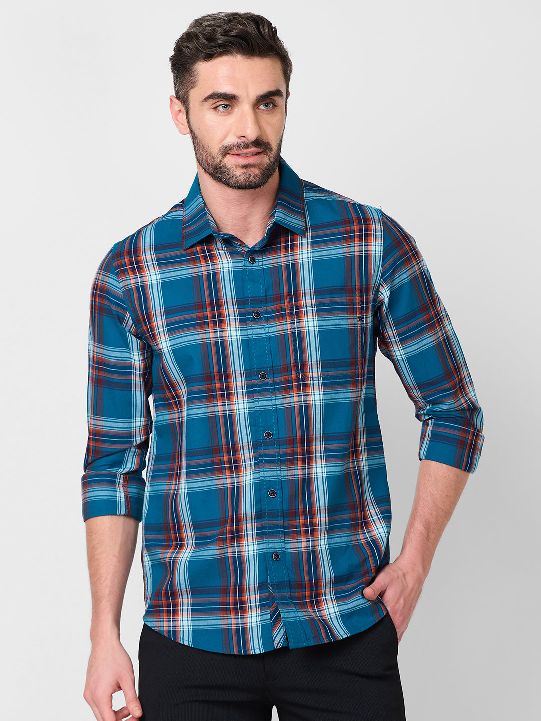 Killer Men Blue Checks Slim Fit Shirts
