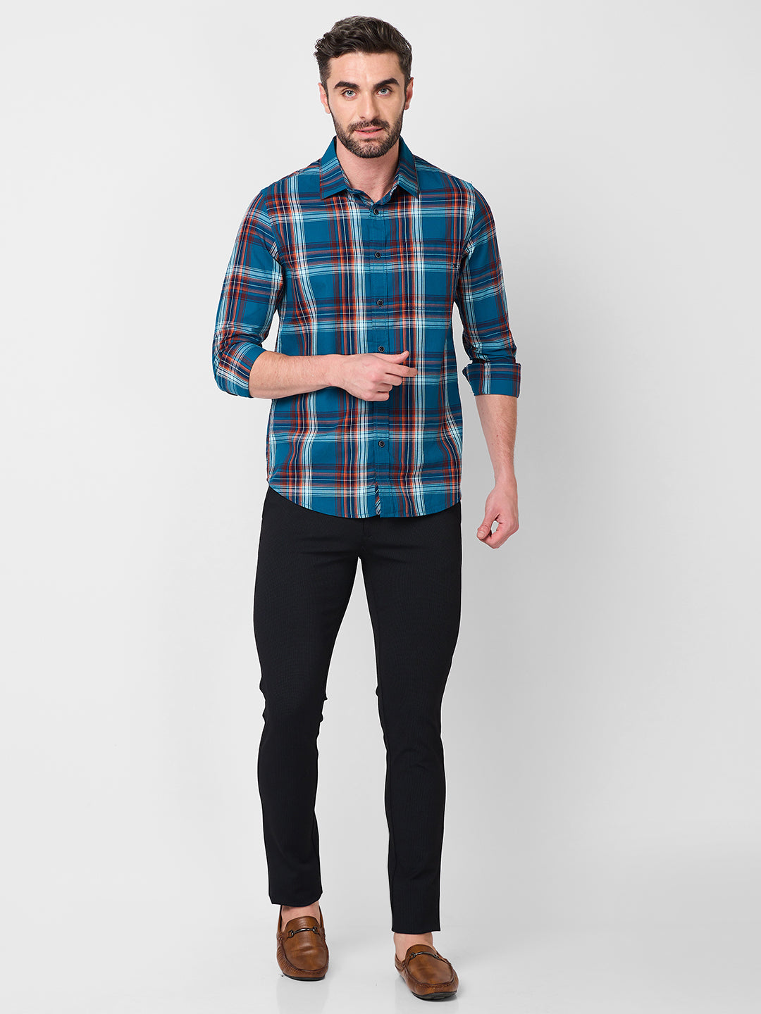 Killer Men Blue Checks Slim Fit Shirts