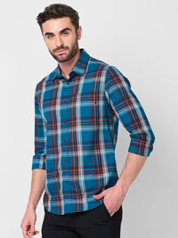 Killer Men Blue Checks Slim Fit Shirts