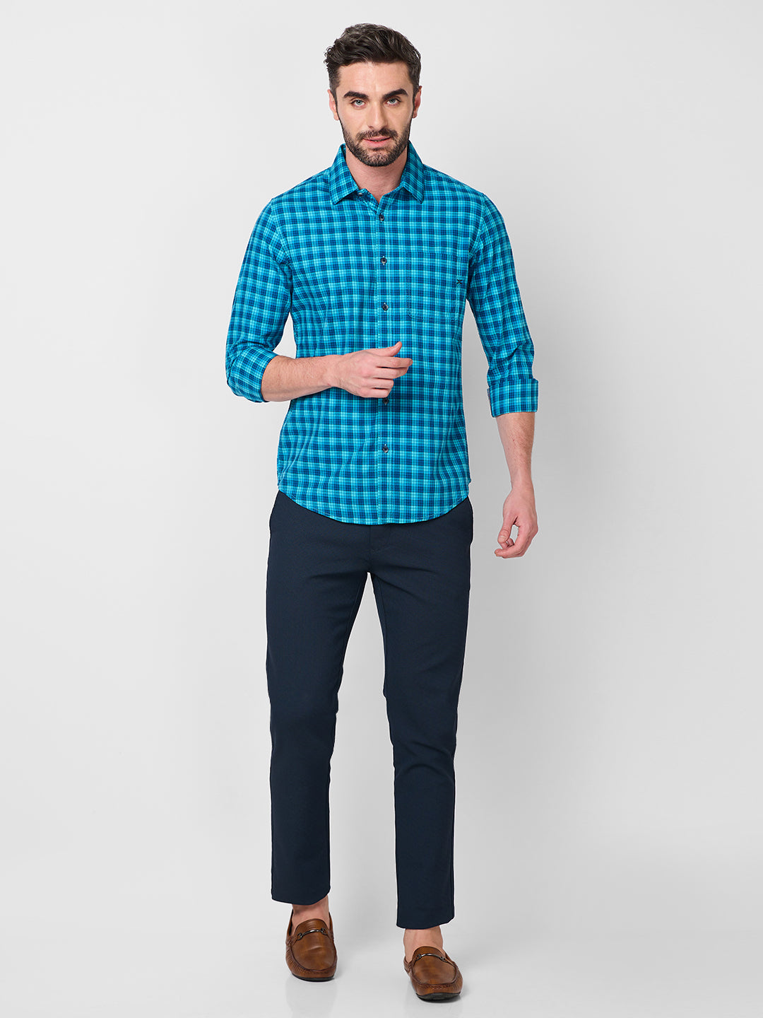 Killer Men Blue Checks Slim Fit Shirts