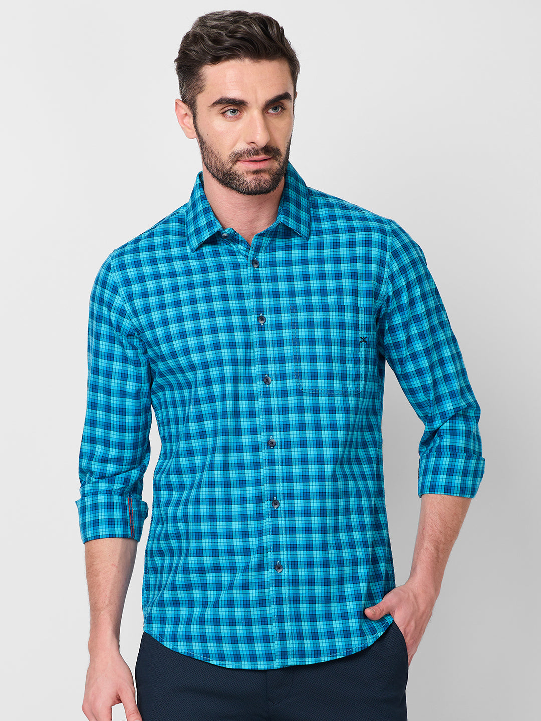 Killer Men Blue Checks Slim Fit Shirts