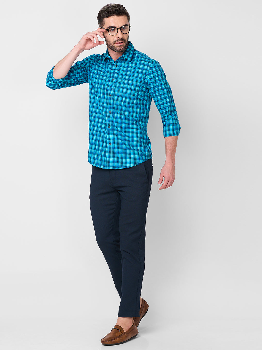 Killer Men Blue Checks Slim Fit Shirts