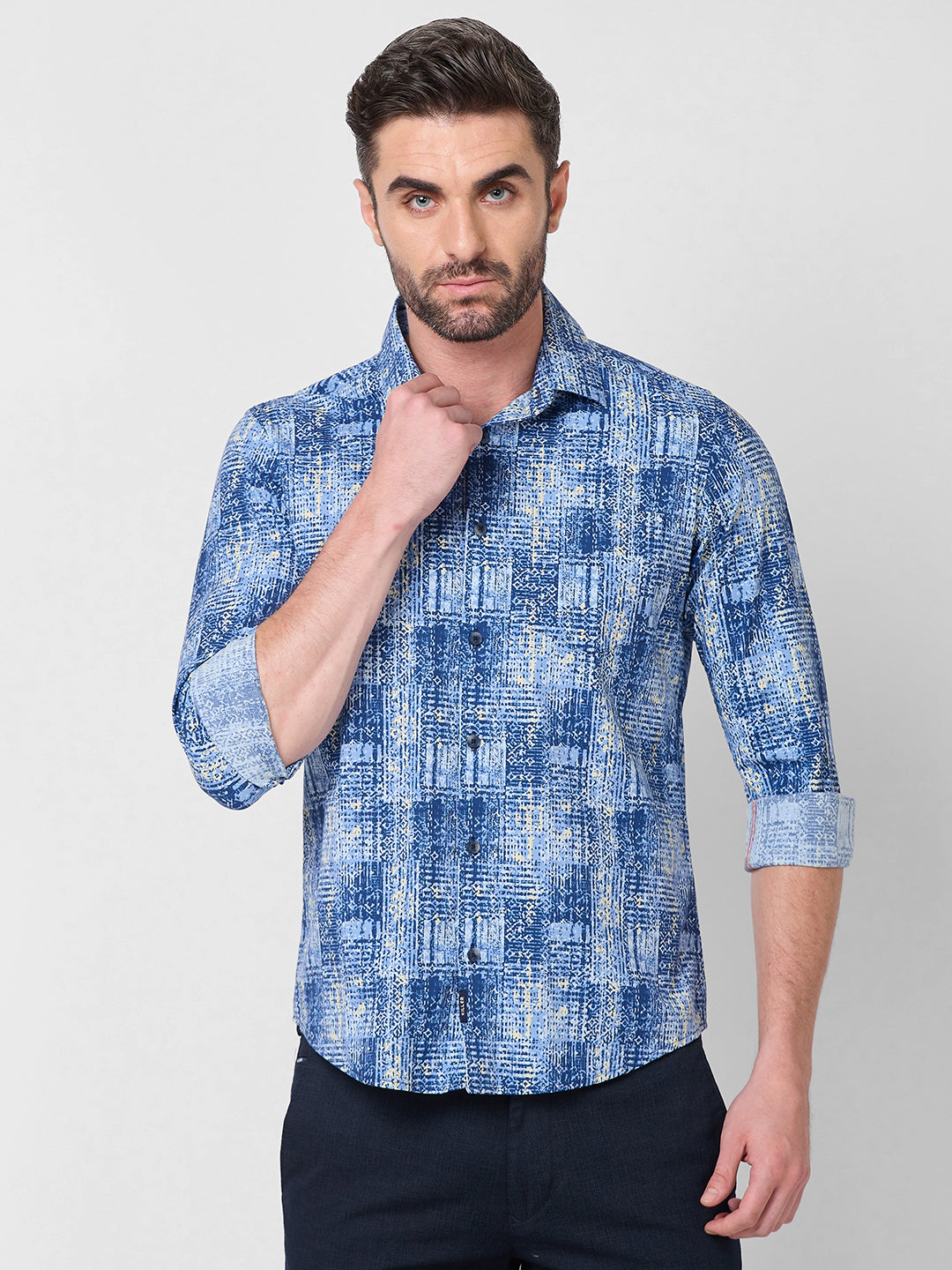 Killer Men Blue Printed Slim Fit Shirts