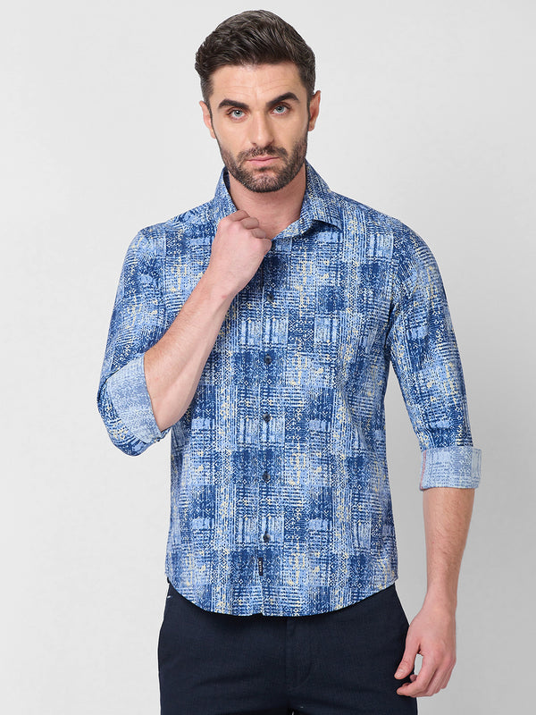 Killer Men Blue Printed Slim Fit Shirts