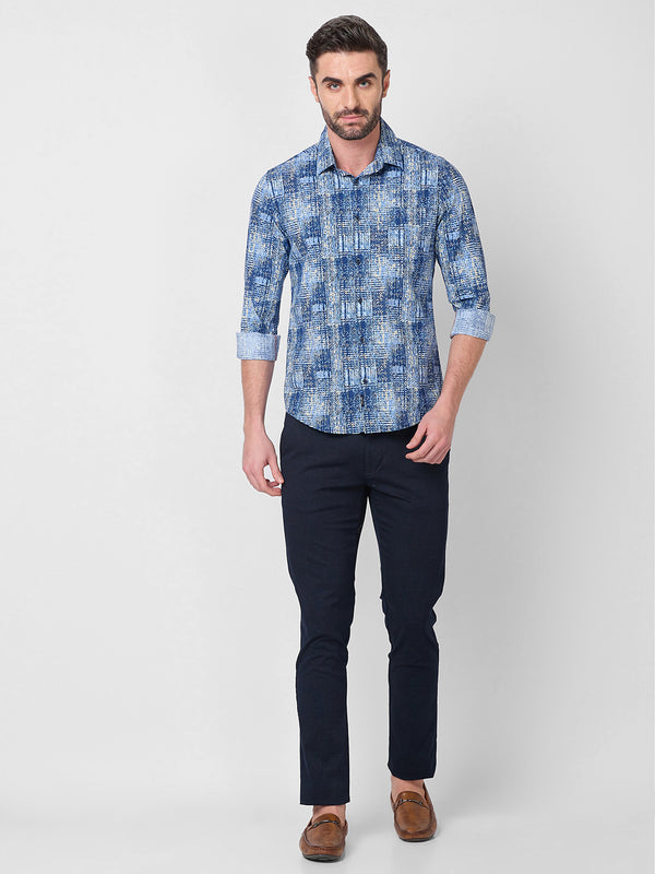 Killer Men Blue Printed Slim Fit Shirts