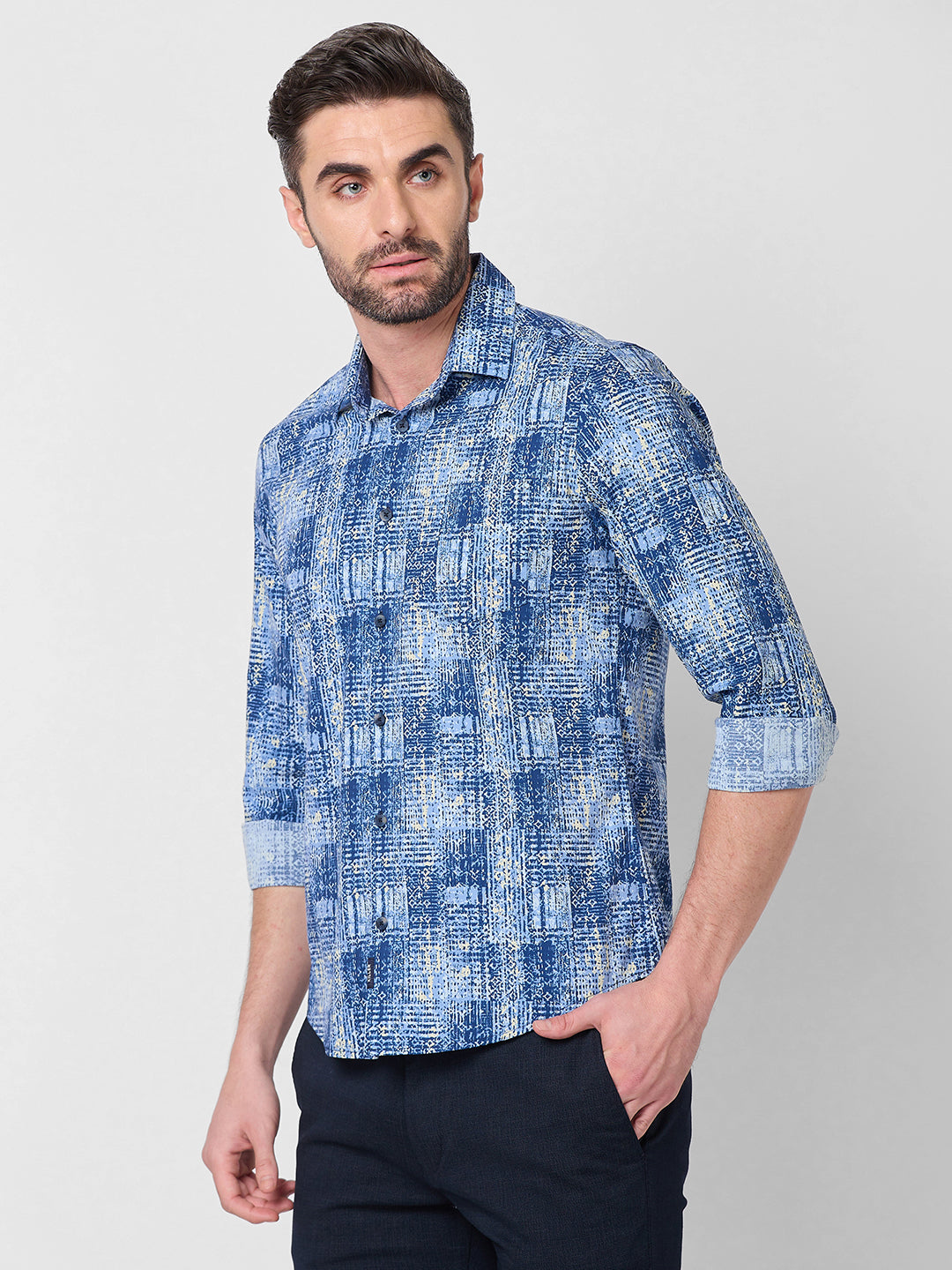 Killer Men Blue Printed Slim Fit Shirts