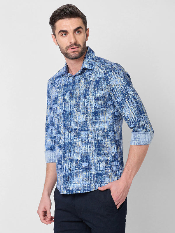 Killer Men Blue Printed Slim Fit Shirts