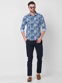 Killer Men Blue Printed Slim Fit Shirts