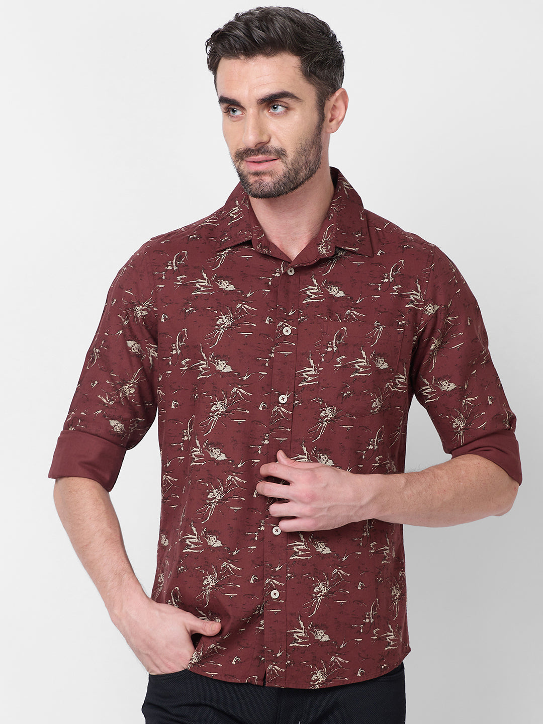 Killer Men Brown Printed Slim Fit Shirts