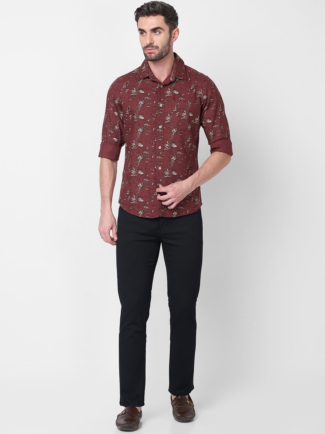 Killer Men Brown Printed Slim Fit Shirts