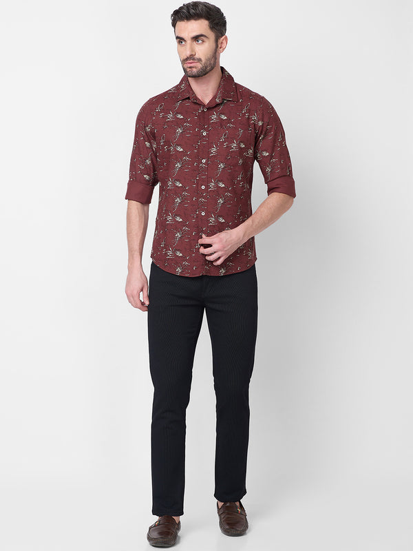 Killer Men Brown Printed Slim Fit Shirts