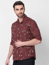 Killer Men Brown Printed Slim Fit Shirts