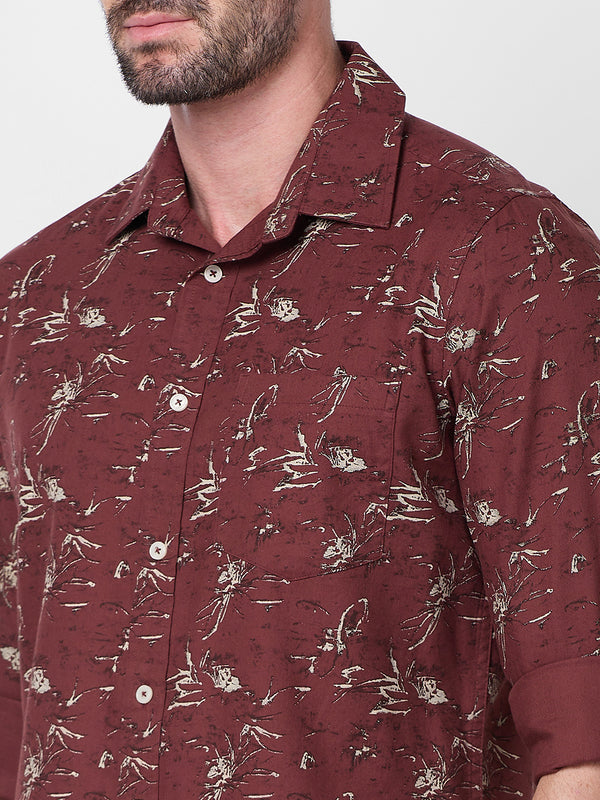 Killer Men Brown Printed Slim Fit Shirts