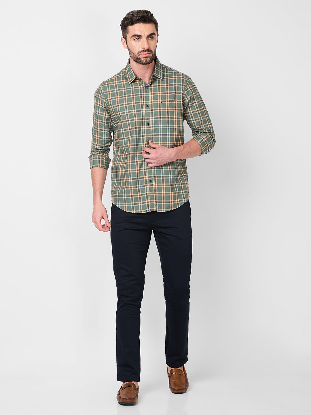 Killer Men Green Checks Slim Fit Shirts