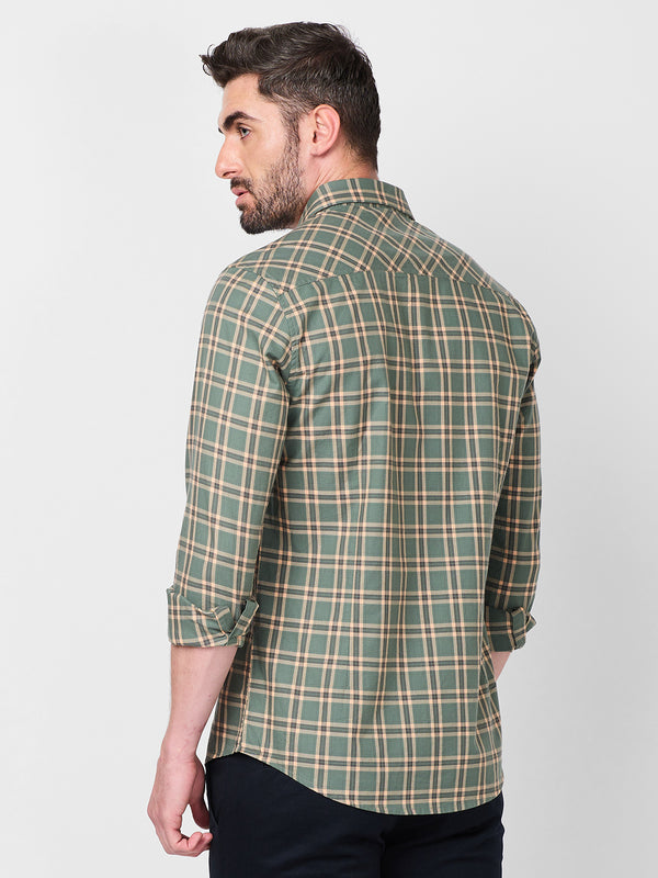Killer Men Green Checks Slim Fit Shirts